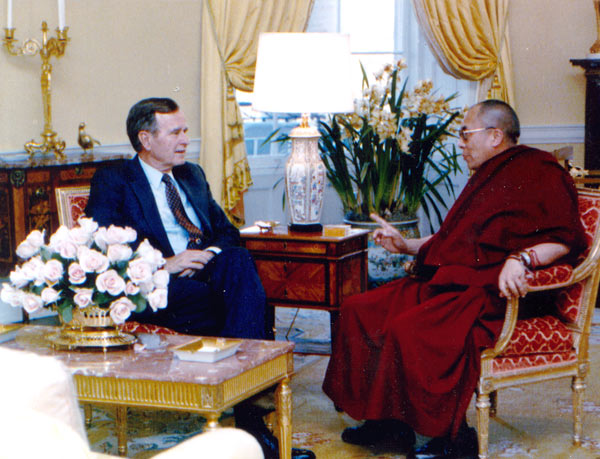 His Holiness the Dalai Lama and US President George H.W. Bush