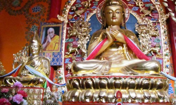 A picture of the Dalai Lama on display in a monastery in northern Tibet.